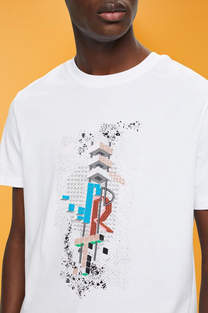 Schmal geschnittenes Baumwoll-T-Shirt mit Print, WHITE, detail image number 2