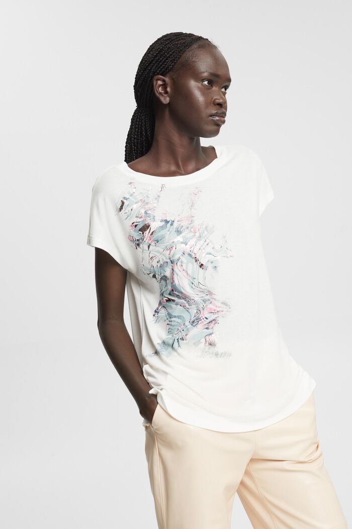 T-Shirt mit Pailletten, LENZING™ ECOVERO™, OFF WHITE, detail image number 0