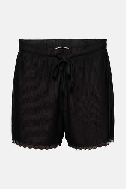 Pyjama-Shorts mit Spitze, LENZING™ ECOVERO™, BLACK, overview