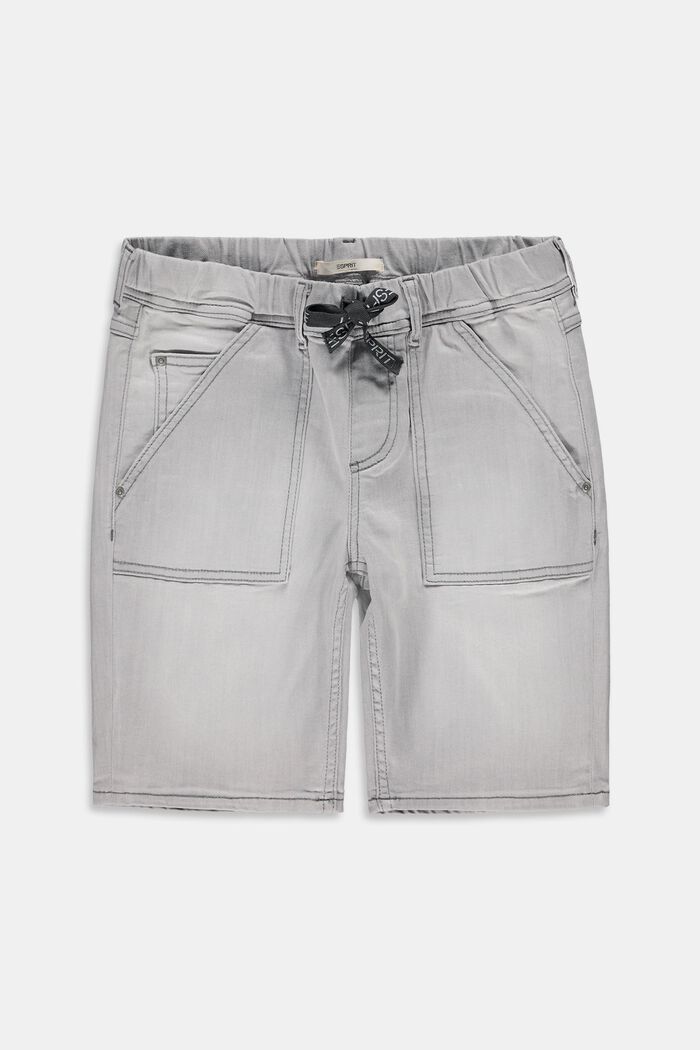 Jeans-Shorts mit elastischem Kordelzugbund, GREY LIGHT WASHED, overview