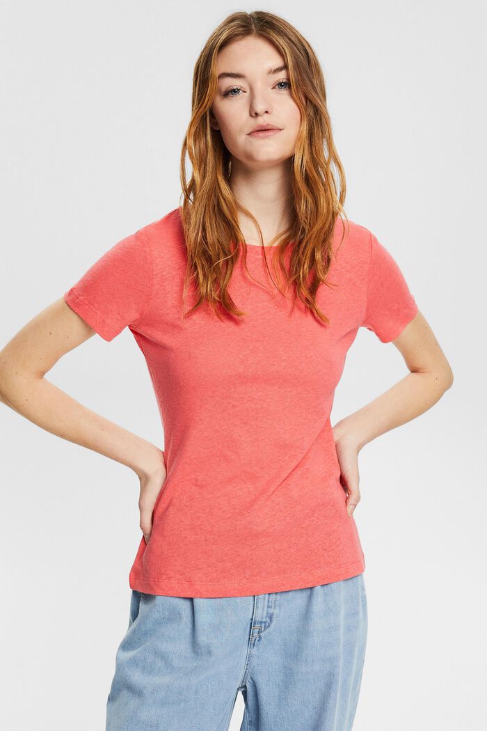 Mit Leinen: unifarbenes T-Shirt, CORAL RED, detail image number 0