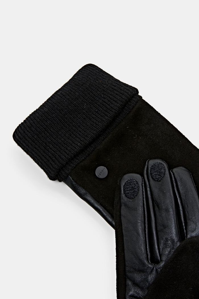Handschuhe aus Leder mit Veloursleder-Details, BLACK, detail image number 1