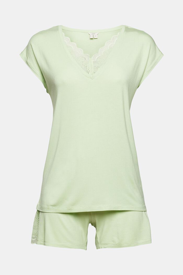 Pyjama mit Spitzen-Details, LENZING™ ECOVERO™, LIGHT GREEN, detail image number 5