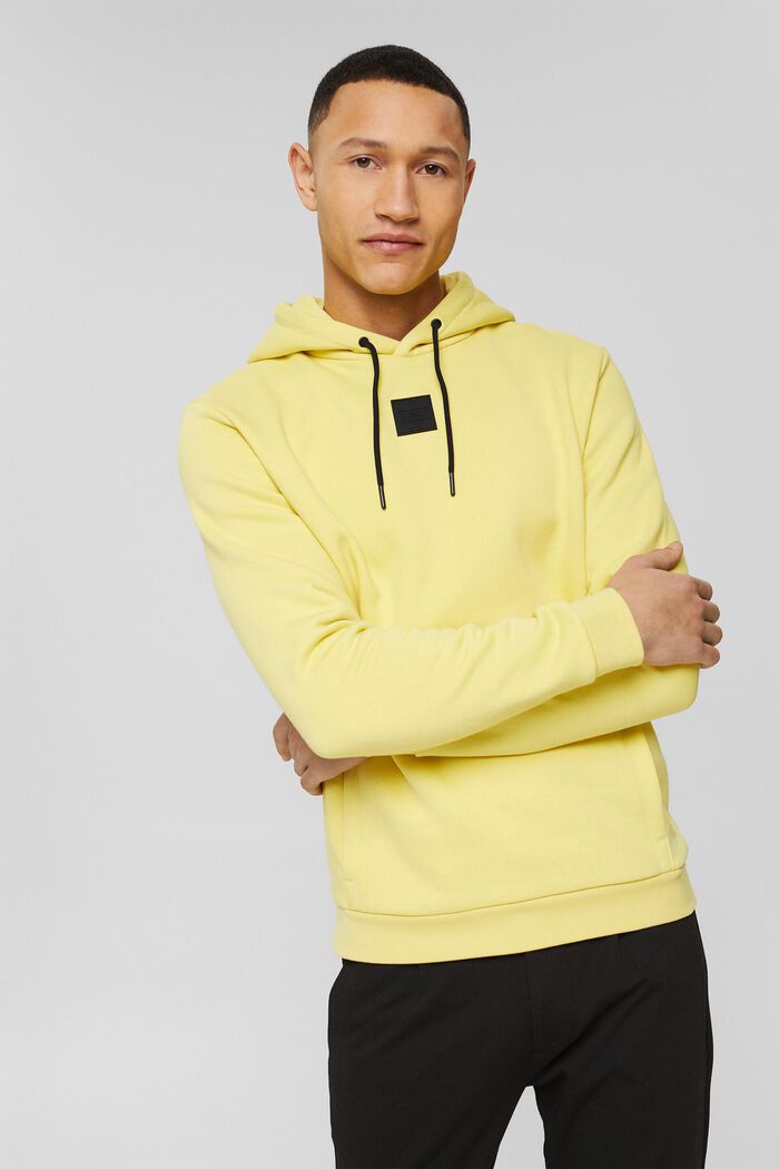 Hoodie mit Logo-Patch, Baumwoll-Mix, YELLOW, overview