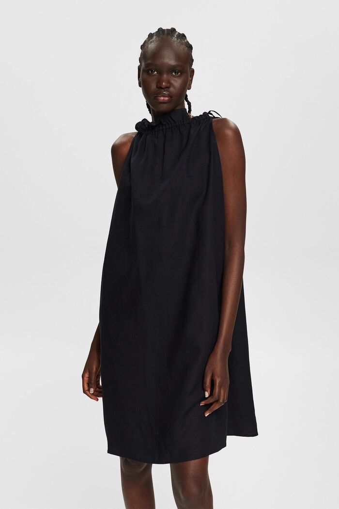 Mit Leinen: Kleid mit Neckholder-Ausschnitt, BLACK, detail image number 0