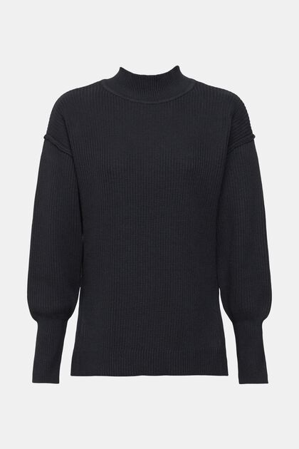 Pullover mit Stehkragen, 100 % Baumwolle, BLACK, overview