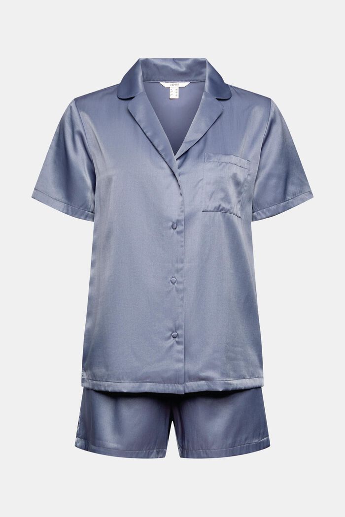 Satin-Pyjama mit LENZING™ ECOVERO™, GREY BLUE, detail image number 5