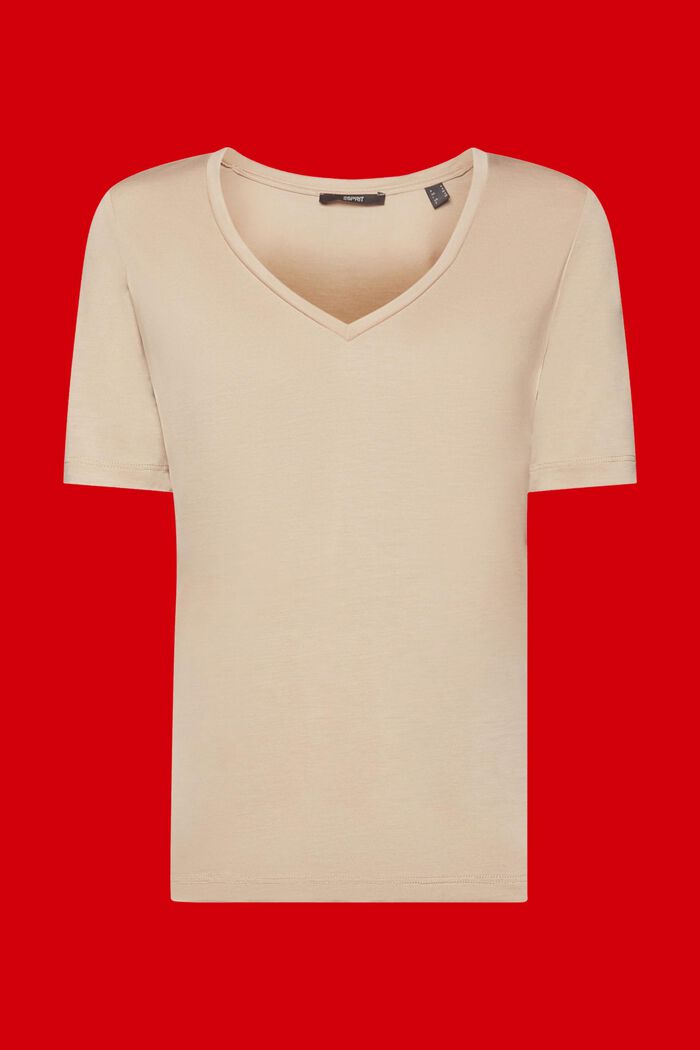 T-Shirt mit V-Ausschnitt, TENCEL™, LIGHT TAUPE, detail image number 7