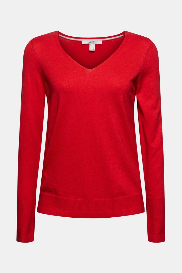 V-Neck-Pullover mit Organic Cotton, RED, detail image number 0
