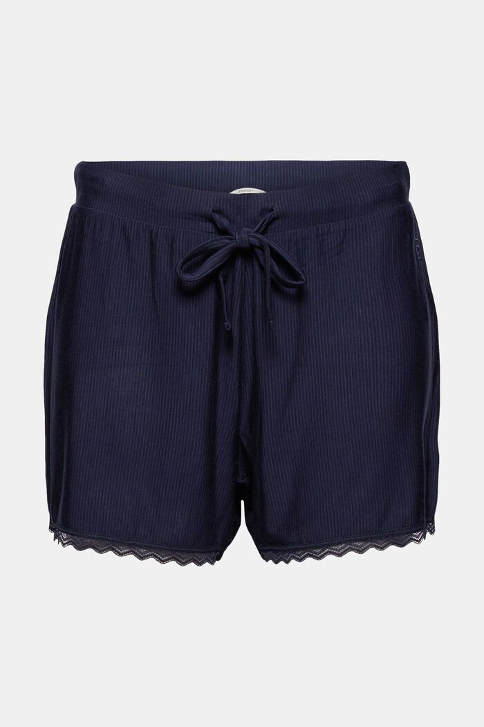 Pyjama-Shorts mit Spitze, LENZING™ ECOVERO™, NAVY, detail image number 0