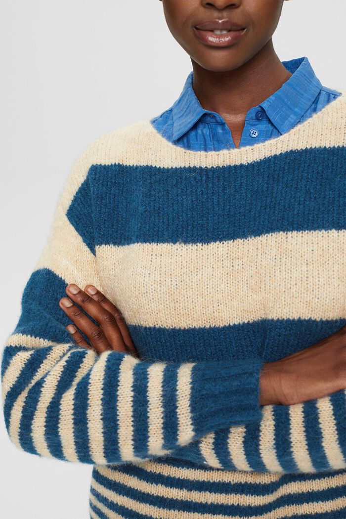 Mit Wolle/Alpaka: gestreifter Pullover, PETROL BLUE, detail image number 3