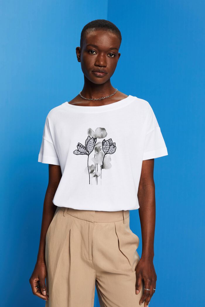 T-Shirt mit Stickerei, TENCEL™, WHITE, detail image number 0