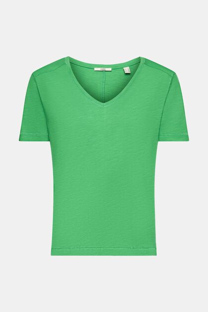 Baumwoll-T-Shirt mit V-Ausschnitt und Ziernähten