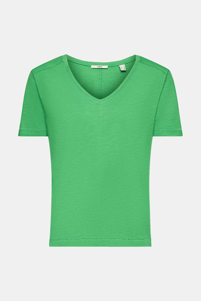 Baumwoll-T-Shirt mit V-Ausschnitt und Ziernähten, GREEN, detail image number 6