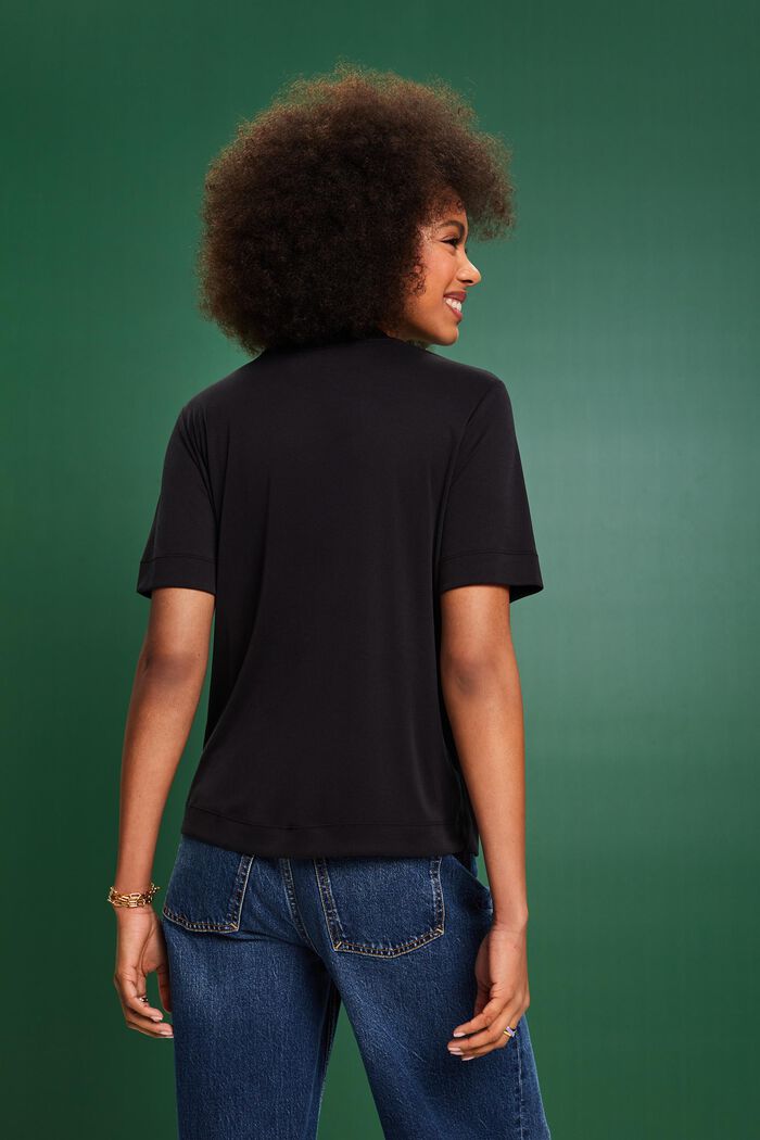 Jersey-T-Shirt mit Stehkragen, BLACK, detail image number 2