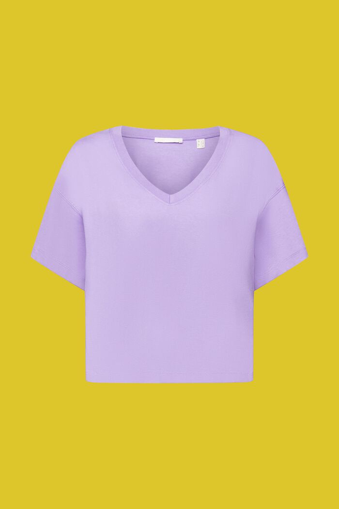T-Shirt mit V-Ausschnitt aus Baumwolle, PURPLE, detail image number 6