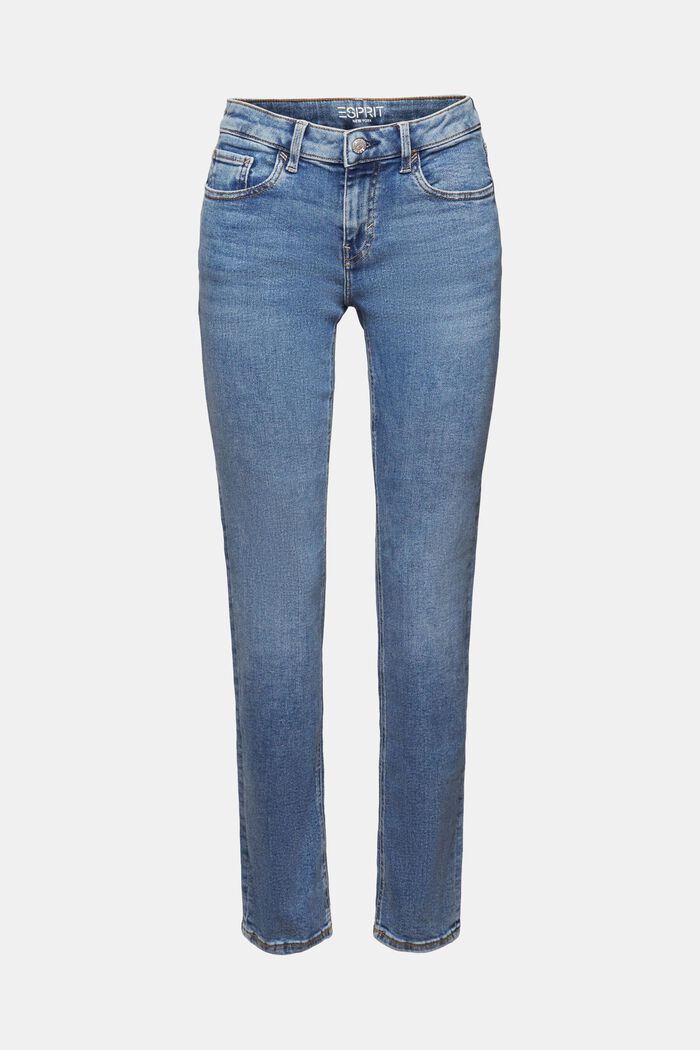 Recycelt: Gerade Jeans mit mittelhohem Bund, BLUE LIGHT WASHED, detail image number 7