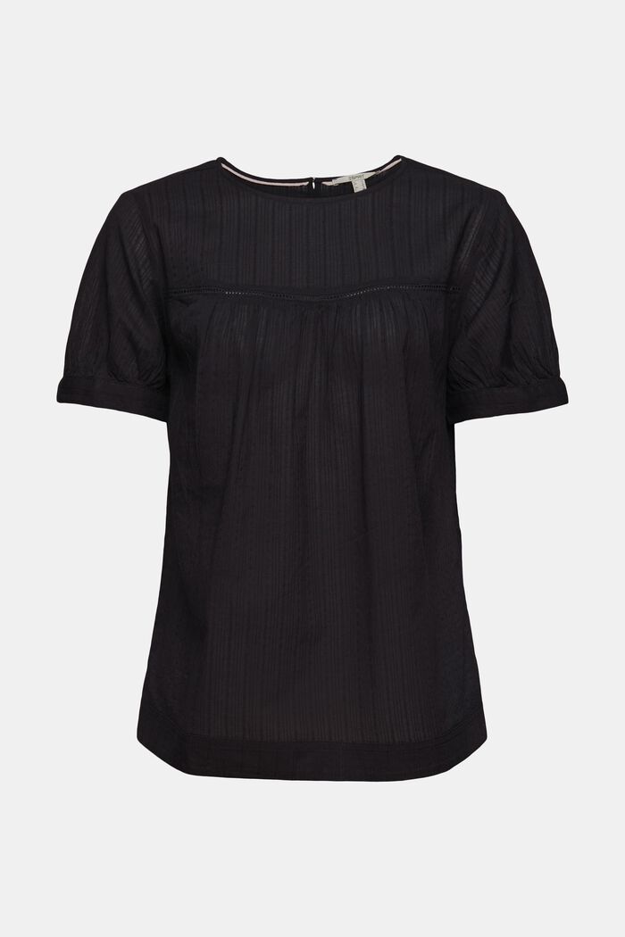 Kurzarm-Bluse mit Webmuster, 100% Baumwolle, BLACK, detail image number 6