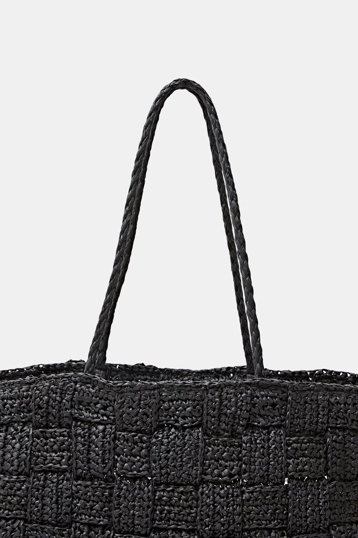 Tote Bag aus geflochtenem Stroh, BLACK, detail image number 1