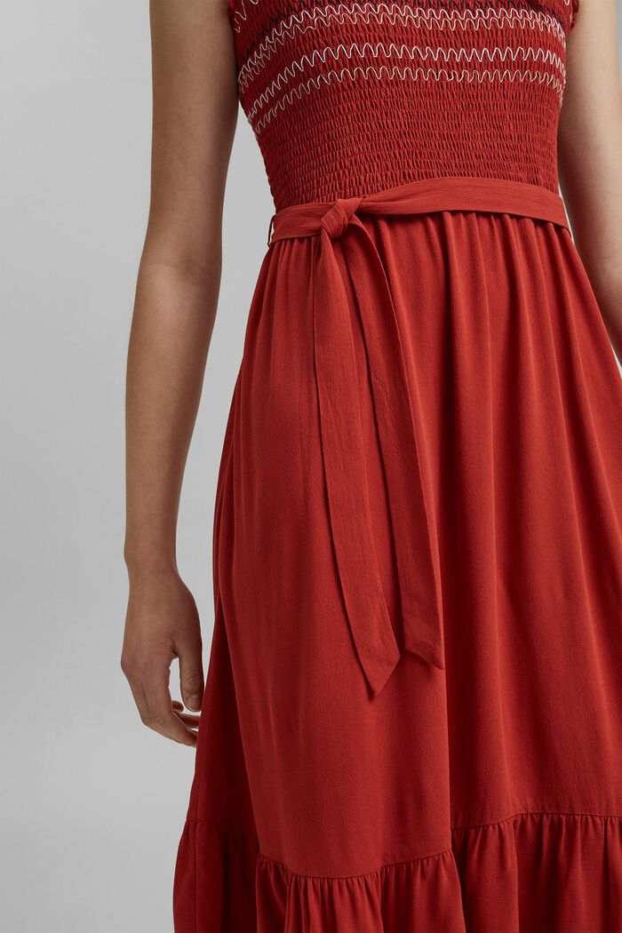 Besticktes Smok-Kleid aus LENZING™ ECOVERO™, TERRACOTTA, detail image number 3