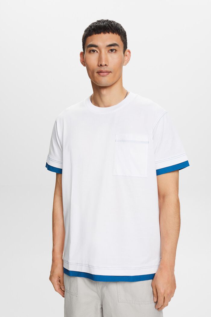 Rundhals-T-Shirt im Lagenlook, 100 % Baumwolle, WHITE, detail image number 0