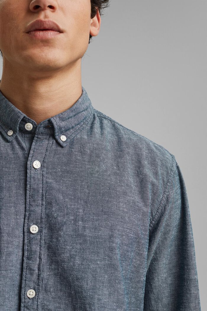 Leinen/Organic Cotton: Button-Down-Hemd, NAVY, detail image number 2