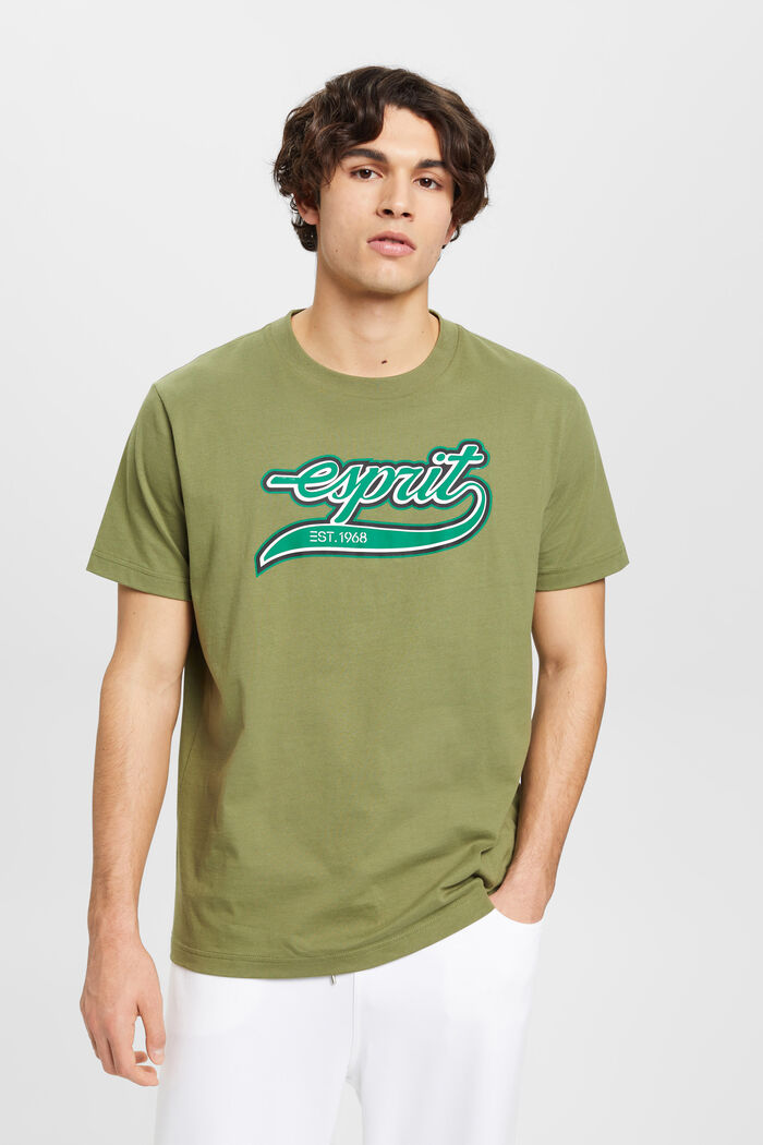 Retro-T-Shirt aus Baumwolle mit Logo, OLIVE, detail image number 0