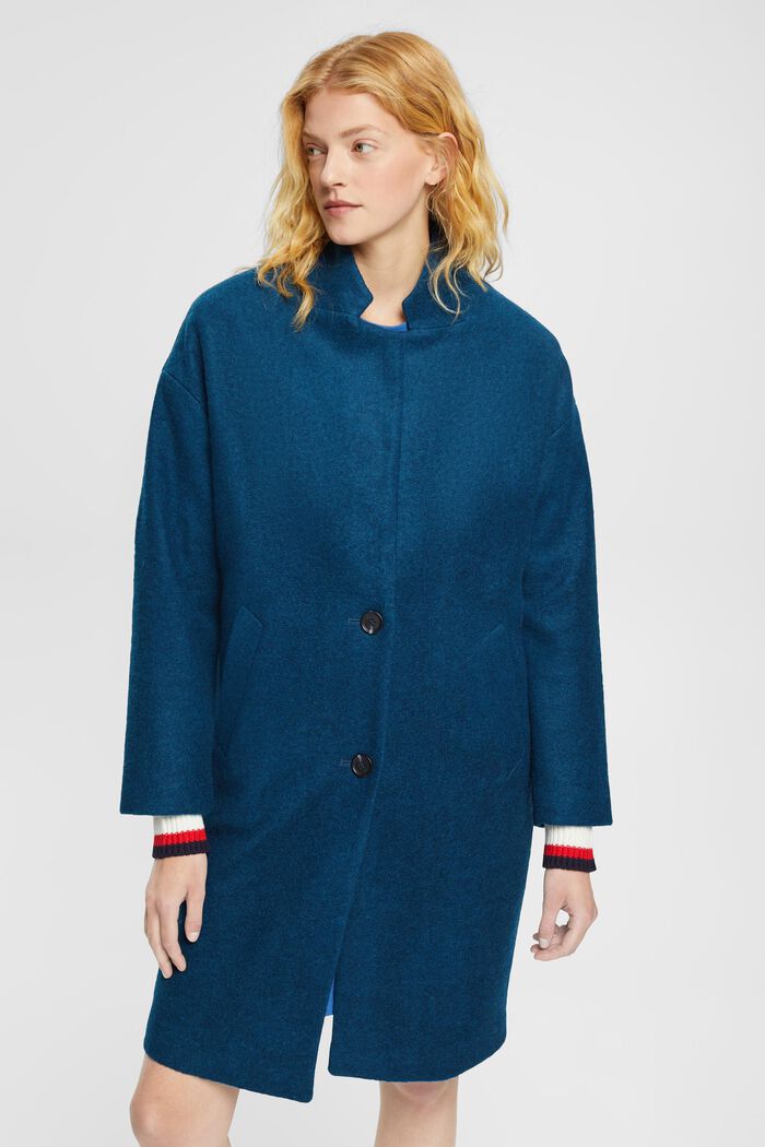 Mantel mit Wolle, PETROL BLUE, detail image number 1