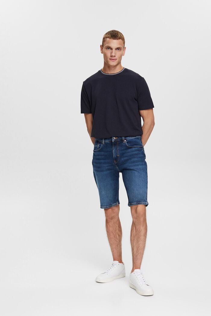 Jeans-Shorts aus Baumwoll-Mix, BLUE DARK WASHED, overview