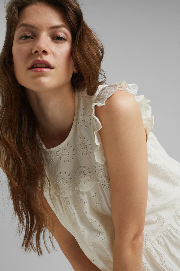 Kleid mit Lochstickerei, Organic Cotton, OFF WHITE, detail image number 6