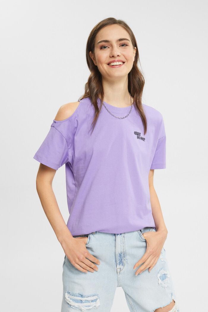 T-Shirt mit Schulter-Cut-Out, LILAC, overview