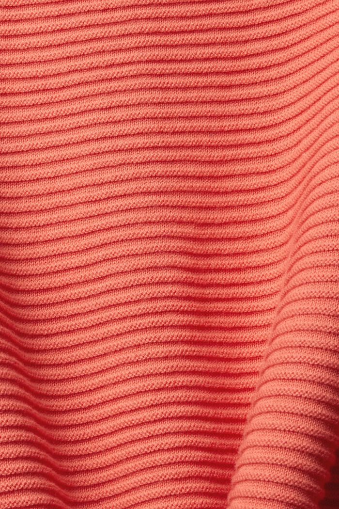 Pullover mit Trichterausschnitt, 100 % Baumwolle, CORAL, detail image number 5