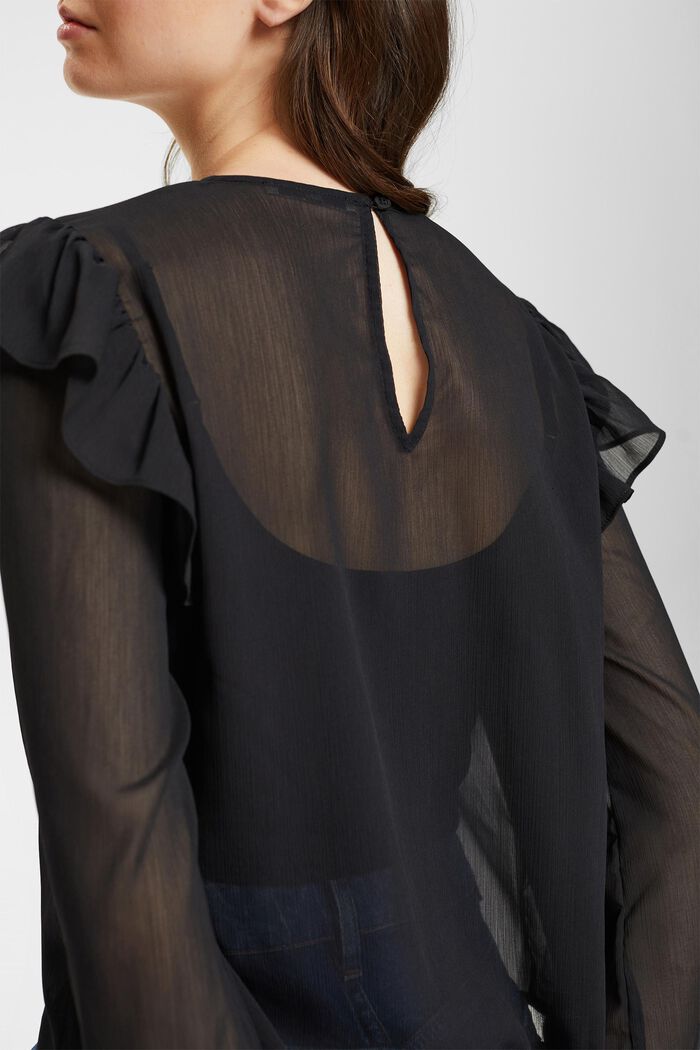 Bluse mit Rüschendetails, BLACK, detail image number 2
