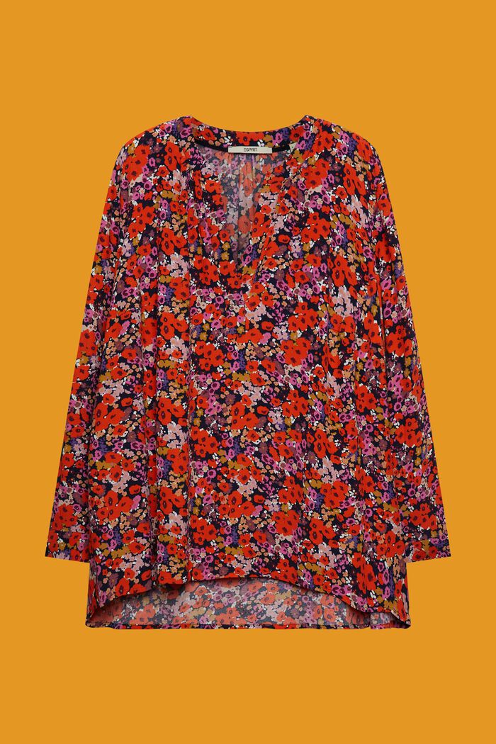 Florale Bluse mit V-Ausschnitt, NAVY, detail image number 0
