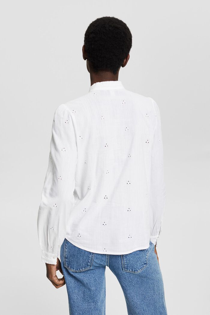 Bluse mit Lochstickmuster, LENZING™ ECOVERO™, WHITE, detail image number 3