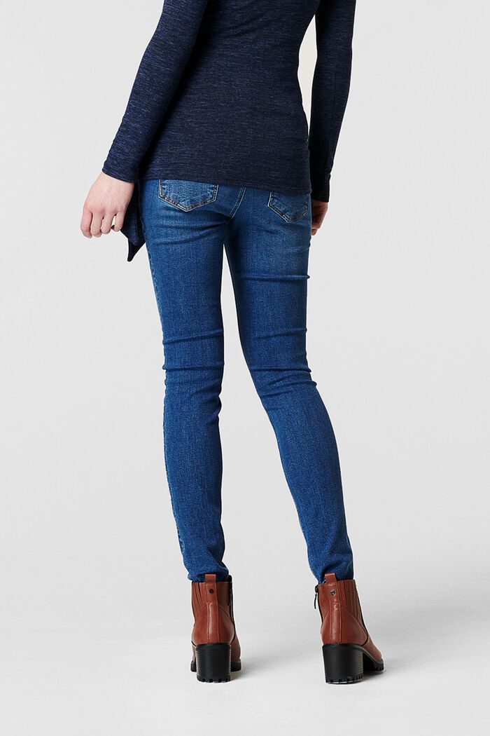 Schmale Stretch-Jeans mit Überbauchbund, BLUE MEDIUM WASHED, detail image number 1
