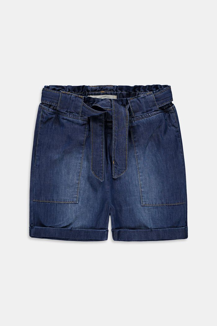 Jeans-Shorts mit elastischem Papserbag-Bund, BLUE MEDIUM WASHED, detail image number 0