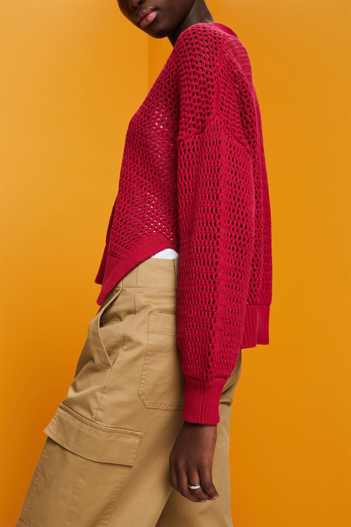 V-Ausschnitt-Pullover aus nachhaltiger Baumwollle, DARK RED, detail image number 2