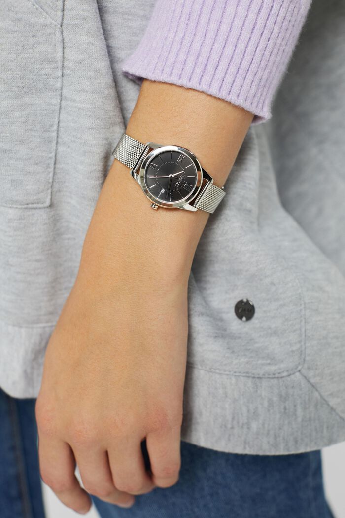 Edelstahl-Uhr mit Mesh-Armband und Datum