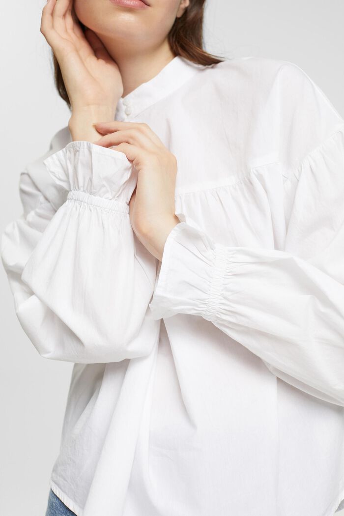 Bluse mit gerüschten Ärmelbündchen, WHITE, detail image number 0