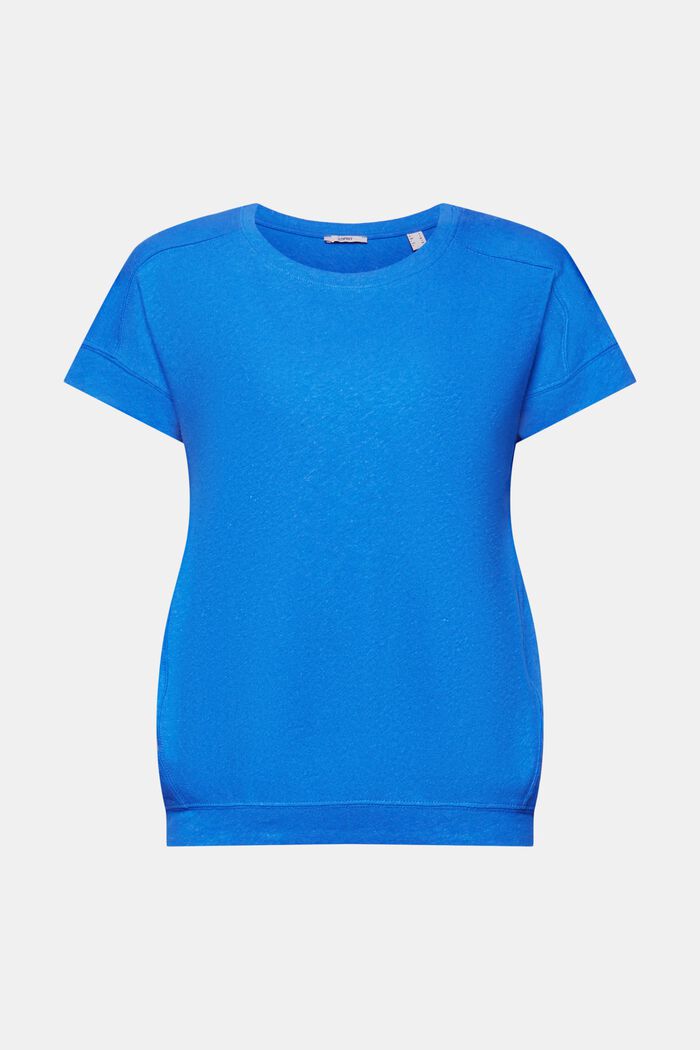 T-Shirt aus Baumwoll-Leinen-Mix, BRIGHT BLUE, detail image number 6