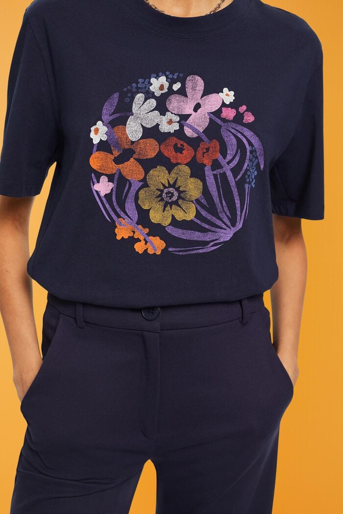 T-Shirt mit Blumen-Print, NAVY, detail image number 2