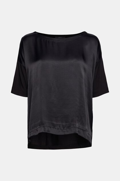 Material-Mix T-Shirt, LENZING™ ECOVERO™, BLACK, overview
