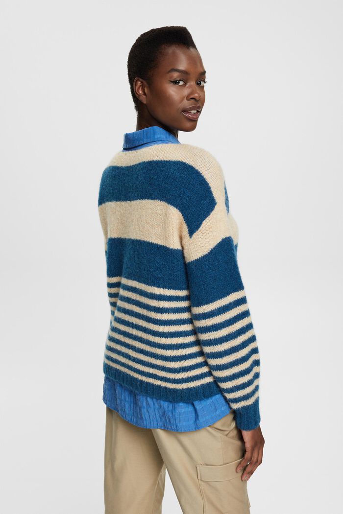 Mit Wolle/Alpaka: gestreifter Pullover, PETROL BLUE, detail image number 4