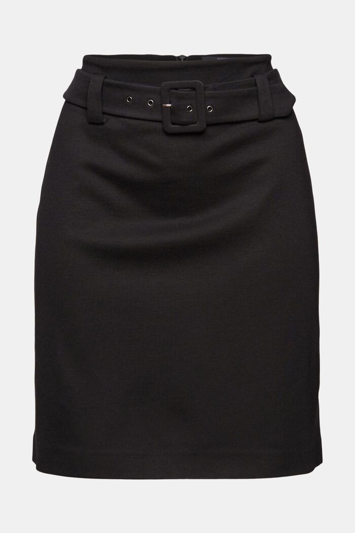 Minirock mit Gürtel aus Punto-Jersey, BLACK, overview