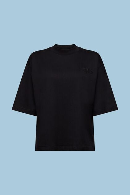 Baumwoll-T-Shirt mit Logo und Stehkragen