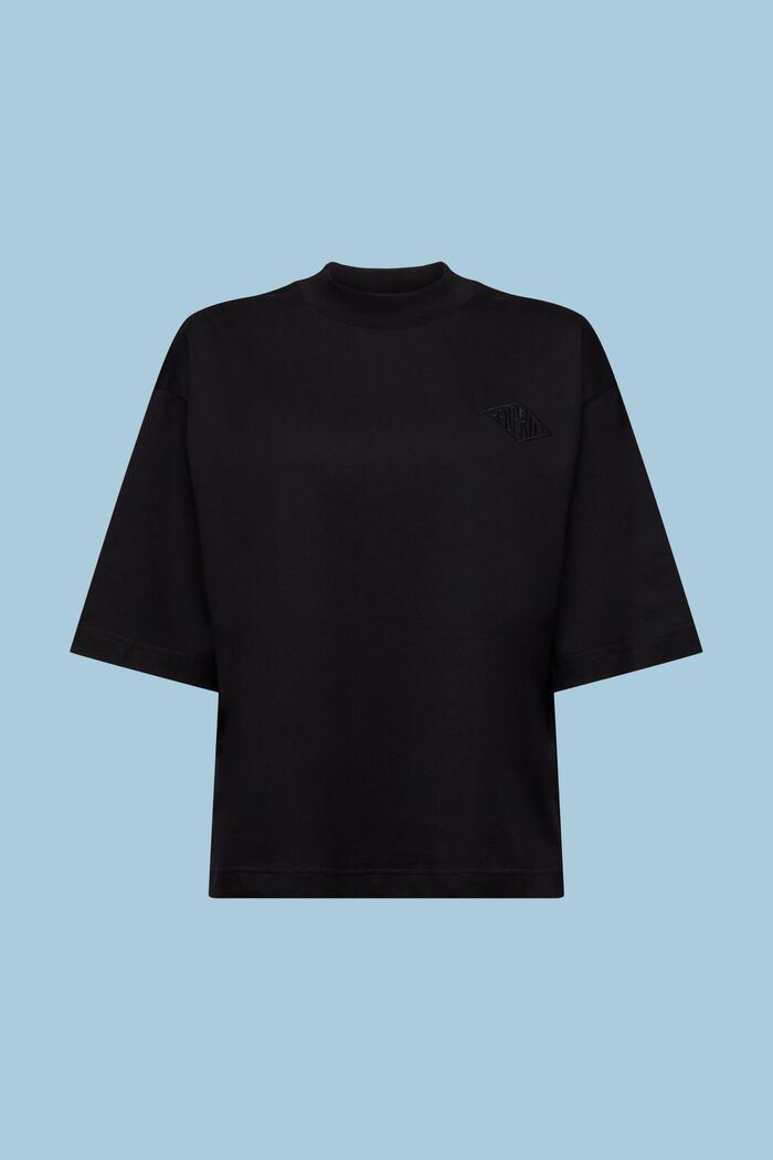 Baumwoll-T-Shirt mit Logo und Stehkragen, BLACK, detail image number 6