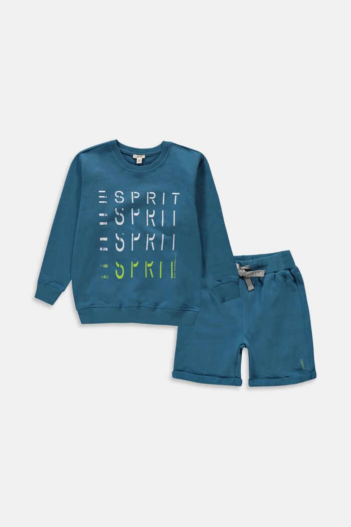 Set: Sweatshirt und Shorts, 100% Baumwolle, TURQUOISE, detail image number 0