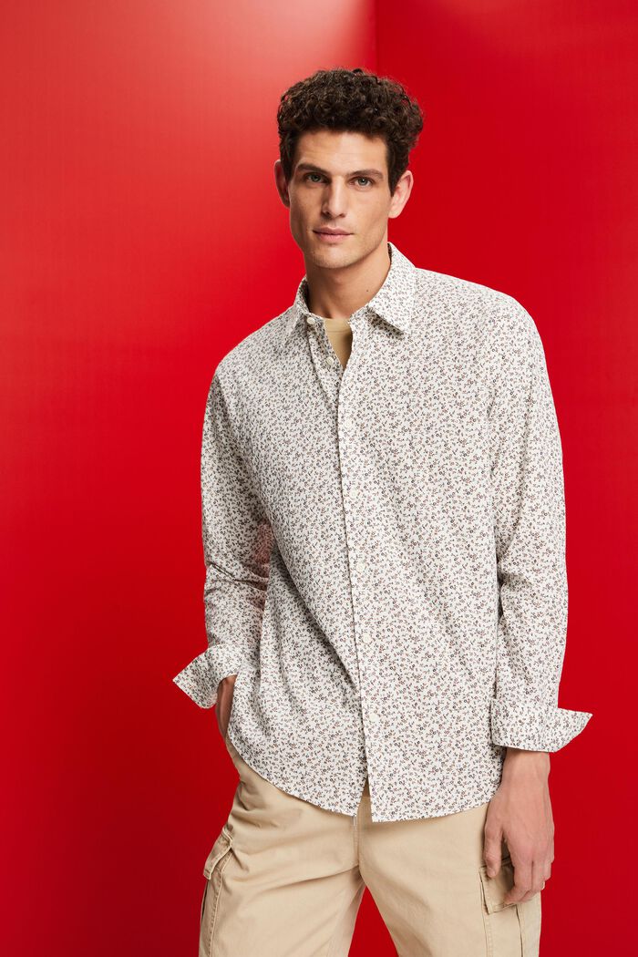 Slim-Fit-Hemd aus Baumwolle mit Muster, OFF WHITE, detail image number 0