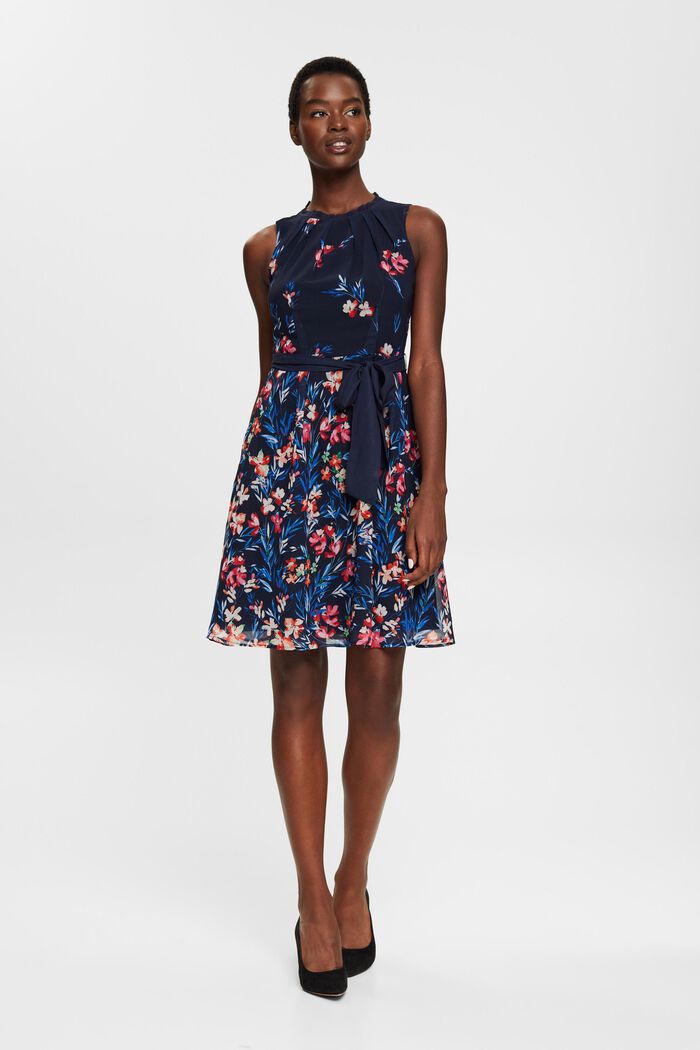 Chiffon-Kleid mit Blumen-Print, NAVY, detail image number 4